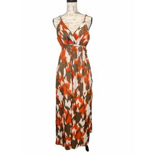 Imanimo Maxi Dress Womens Small Multicolor Ikat Print Sleeveless Belted Boho